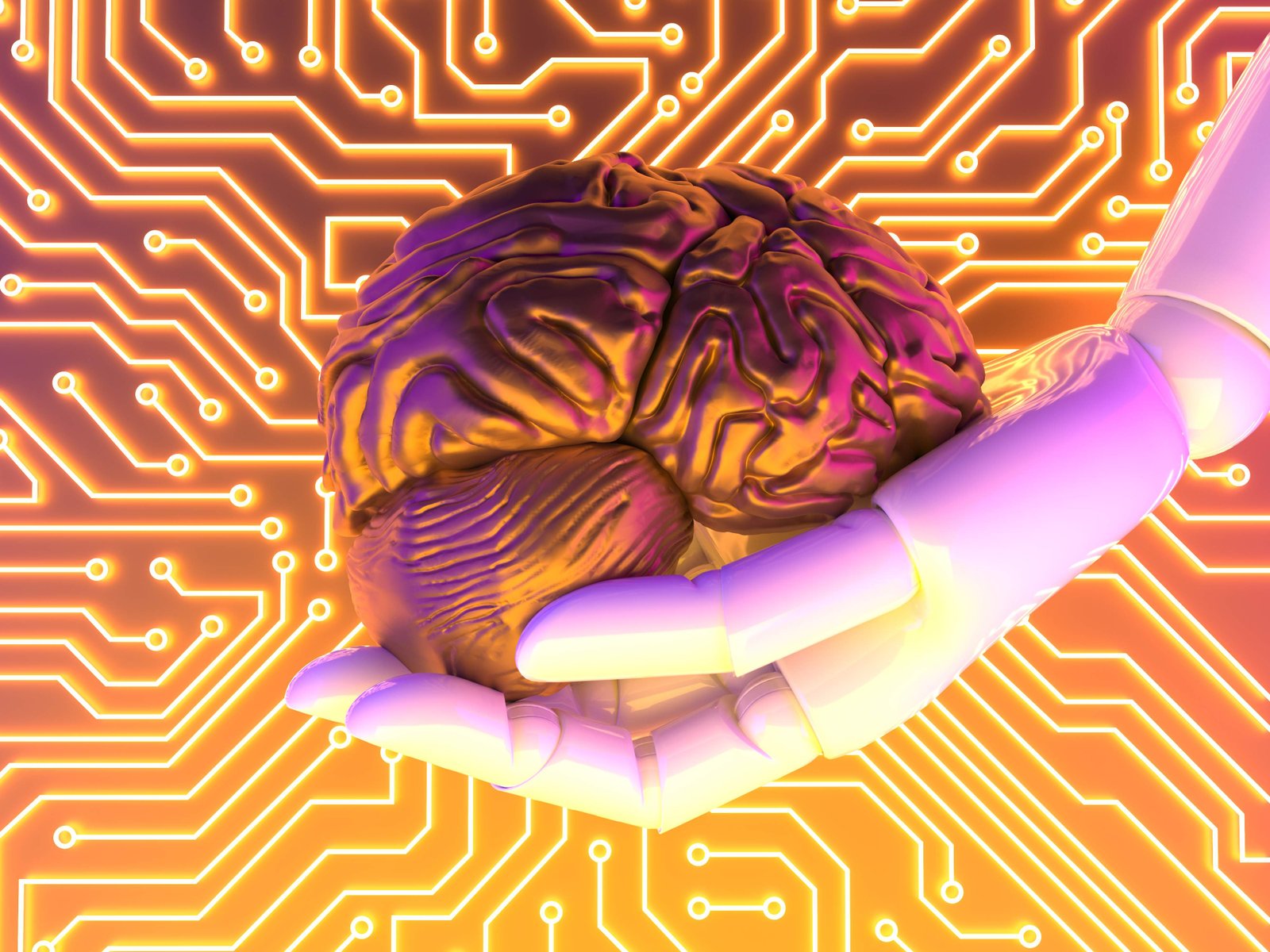 AI brain with robotic hand